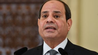 Egypt's President Abdel Fattah al-Sisi gives a statement on the sidelines of his meeting with his Romanian counterpart at the Cotroceni Palace in Bucharest on June 19, 2019