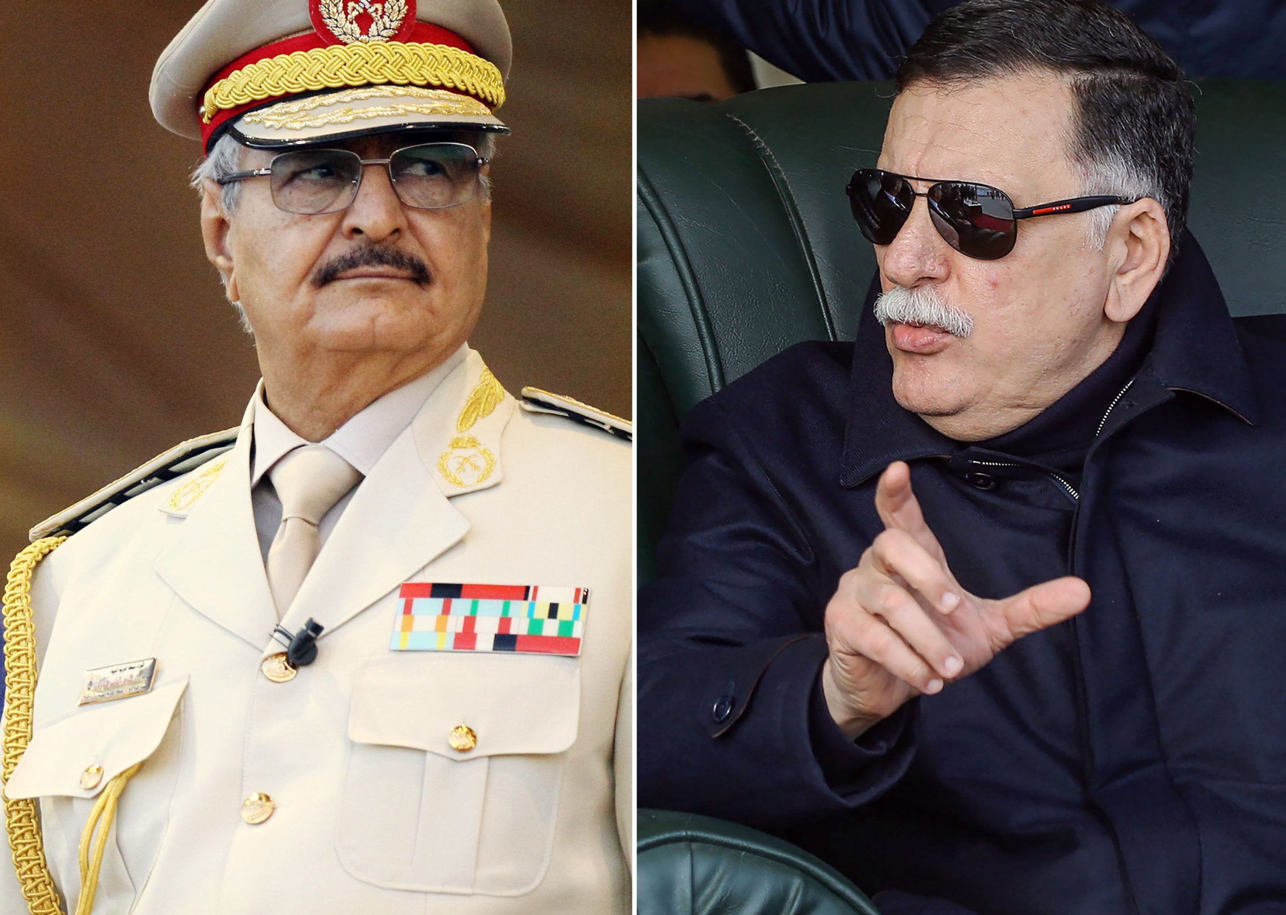 Il generale Khalifa Haftar e Fayez al Sarraj (LaPresse)