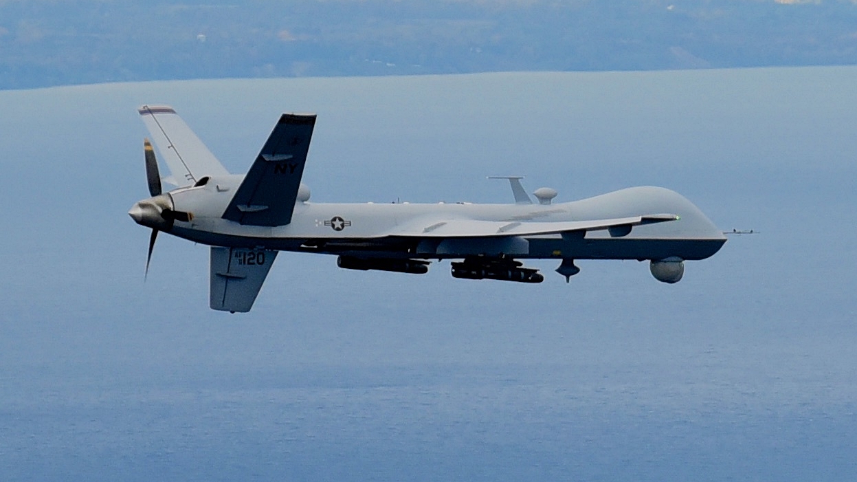 A remotely piloted MQ-9 Reaper operated by the New York Air National Guard’s 174th Attack Wing
