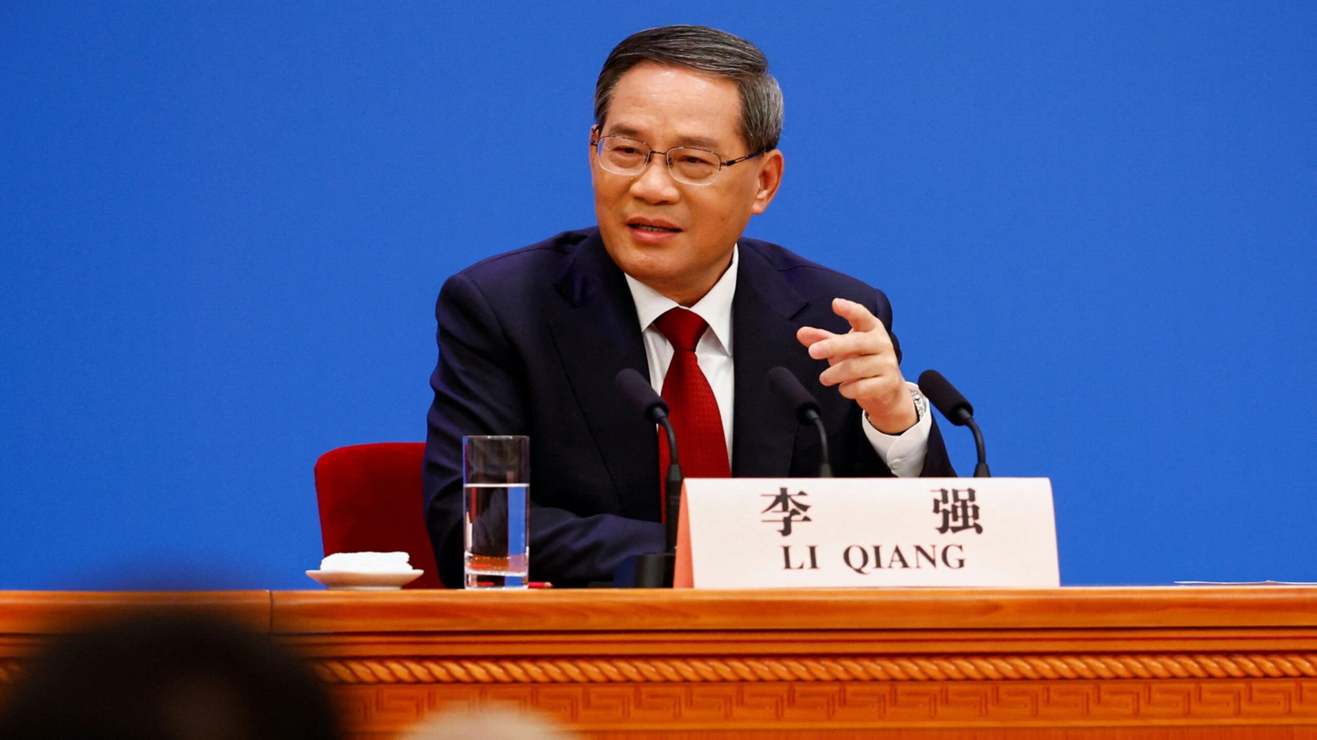 Chinese Premier Li Qiang speaks during a news conference
