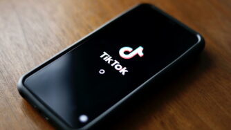 The Tiktok application logo is pictured on a smartphone in Taipei, Taiwan, 06 December 2022