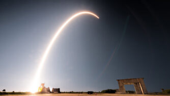 A Falcon 9 rocket launches
