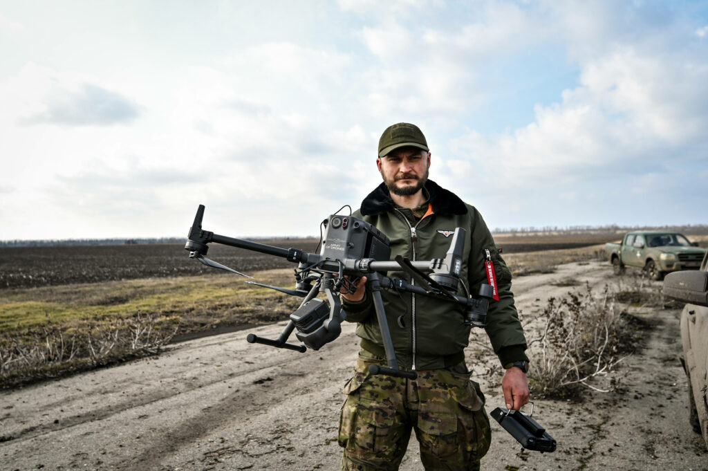 A serviceman of the aerial reconnaissance unit of one of the Territorial Defence brigades practises drone control algorithms, Zaporizhzhia Region, southeastern Ukraine.